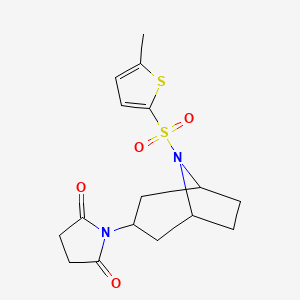 molecular formula C16H20N2O4S2 B2933856 1-((1R,5S)-8-((5-methylthiophen-2-yl)sulfonyl)-8-azabicyclo[3.2.1]octan-3-yl)pyrrolidine-2,5-dione CAS No. 2059537-84-5