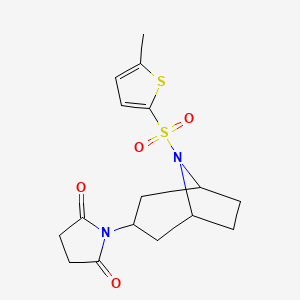 molecular formula C16H20N2O4S2 B2933856 1-((1R,5S)-8-((5-甲基噻吩-2-基)磺酰基)-8-氮杂双环[3.2.1]辛烷-3-基)吡咯烷-2,5-二酮 CAS No. 2059537-84-5