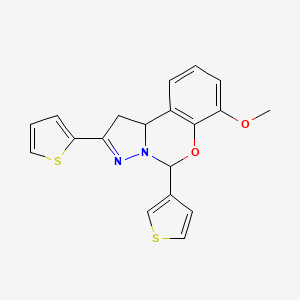 molecular formula C19H16N2O2S2 B2933859 7-methoxy-2-(thiophen-2-yl)-5-(thiophen-3-yl)-5,10b-dihydro-1H-benzo[e]pyrazolo[1,5-c][1,3]oxazine CAS No. 899746-92-0