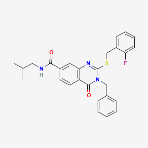 molecular formula C27H26FN3O2S B2933875 3-benzyl-2-((2-fluorobenzyl)thio)-N-isobutyl-4-oxo-3,4-dihydroquinazoline-7-carboxamide CAS No. 1115313-68-2