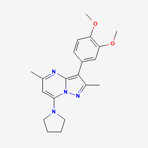molecular formula C20H24N4O2 B2933901 3-(3,4-Dimethoxyphenyl)-2,5-dimethyl-7-(pyrrolidin-1-yl)pyrazolo[1,5-a]pyrimidine CAS No. 902022-06-4