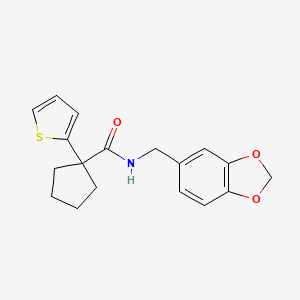 molecular formula C18H19NO3S B2933909 N-(benzo[d][1,3]dioxol-5-ylmethyl)-1-(thiophen-2-yl)cyclopentanecarboxamide CAS No. 1049513-19-0