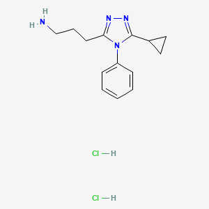 molecular formula C14H20Cl2N4 B2933917 3-(5-Cyclopropyl-4-phenyl-4H-1,2,4-triazol-3-yl)propan-1-amine dihydrochloride CAS No. 2228190-98-3