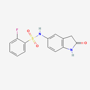 molecular formula C14H11FN2O3S B2933927 2-氟-N-(2-氧代吲哚啉-5-基)苯磺酰胺 CAS No. 921836-32-0