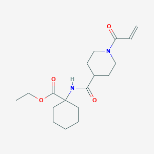 molecular formula C18H28N2O4 B2933931 Ethyl 1-[(1-prop-2-enoylpiperidine-4-carbonyl)amino]cyclohexane-1-carboxylate CAS No. 2361732-87-6