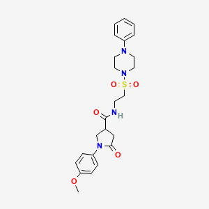 molecular formula C24H30N4O5S B2933934 1-(4-methoxyphenyl)-5-oxo-N-(2-((4-phenylpiperazin-1-yl)sulfonyl)ethyl)pyrrolidine-3-carboxamide CAS No. 933218-14-5