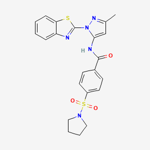 molecular formula C22H21N5O3S2 B2933966 N-(1-(benzo[d]thiazol-2-yl)-3-methyl-1H-pyrazol-5-yl)-4-(pyrrolidin-1-ylsulfonyl)benzamide CAS No. 1170912-01-2