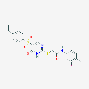 molecular formula C21H20FN3O4S2 B2933990 2-((5-((4-ethylphenyl)sulfonyl)-6-oxo-1,6-dihydropyrimidin-2-yl)thio)-N-(3-fluoro-4-methylphenyl)acetamide CAS No. 1021264-84-5