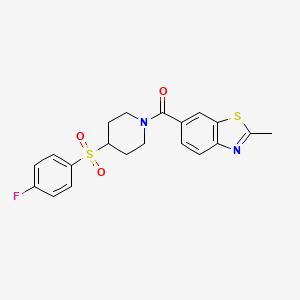 molecular formula C20H19FN2O3S2 B2933992 (4-((4-Fluorophenyl)sulfonyl)piperidin-1-yl)(2-methylbenzo[d]thiazol-6-yl)methanone CAS No. 1797836-10-2