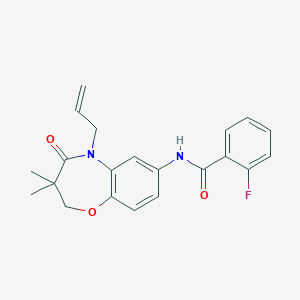 molecular formula C21H21FN2O3 B2933997 N-(5-allyl-3,3-dimethyl-4-oxo-2,3,4,5-tetrahydrobenzo[b][1,4]oxazepin-7-yl)-2-fluorobenzamide CAS No. 921545-77-9