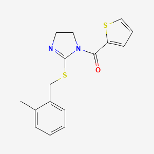 molecular formula C16H16N2OS2 B2933998 (2-((2-methylbenzyl)thio)-4,5-dihydro-1H-imidazol-1-yl)(thiophen-2-yl)methanone CAS No. 851801-43-9