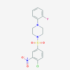 molecular formula C16H15ClFN3O4S B2934001 1-Chloro-4-((4-(2-fluorophenyl)piperazinyl)sulfonyl)-2-nitrobenzene CAS No. 1022404-90-5