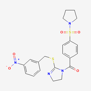 molecular formula C21H22N4O5S2 B2934021 [2-[(3-硝基苯基)甲基硫代]-4,5-二氢咪唑-1-基]-(4-吡咯烷-1-基磺酰苯基)甲酮 CAS No. 851808-87-2