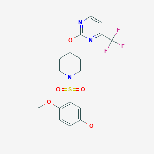 molecular formula C18H20F3N3O5S B2934045 2-[1-(2,5-Dimethoxyphenyl)sulfonylpiperidin-4-yl]oxy-4-(trifluoromethyl)pyrimidine CAS No. 2380182-31-8