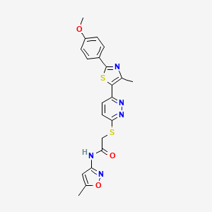 molecular formula C21H19N5O3S2 B2934069 2-((6-(2-(4-甲氧基苯基)-4-甲基噻唑-5-基)吡啶嗪-3-基)硫代)-N-(5-甲基异恶唑-3-基)乙酰胺 CAS No. 954696-98-1