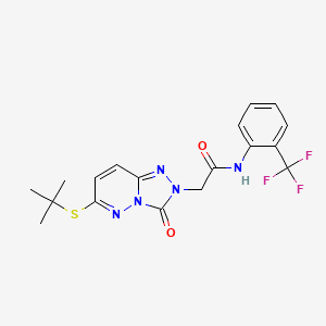 molecular formula C18H18F3N5O2S B2934070 2-[6-(tert-butylthio)-3-oxo[1,2,4]triazolo[4,3-b]pyridazin-2(3H)-yl]-N-[2-(trifluoromethyl)phenyl]acetamide CAS No. 1040666-82-7