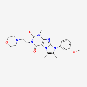 molecular formula C23H28N6O4 B2934071 8-(3-甲氧基苯基)-1,6,7-三甲基-3-(2-吗啉基乙基)-1H-咪唑并[2,1-f]嘌呤-2,4(3H,8H)-二酮 CAS No. 896846-26-7