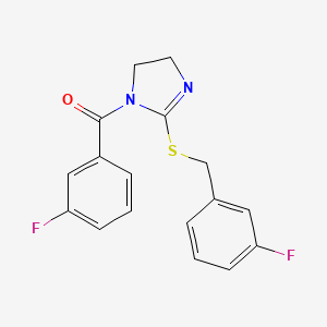 molecular formula C17H14F2N2OS B2934090 (2-((3-fluorobenzyl)thio)-4,5-dihydro-1H-imidazol-1-yl)(3-fluorophenyl)methanone CAS No. 851865-05-9