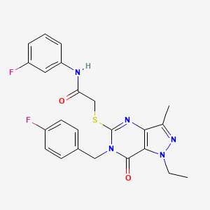 molecular formula C23H21F2N5O2S B2934137 2-({1-ethyl-6-[(4-fluorophenyl)methyl]-3-methyl-7-oxo-1H,6H,7H-pyrazolo[4,3-d]pyrimidin-5-yl}sulfanyl)-N-(3-fluorophenyl)acetamide CAS No. 1358283-50-7