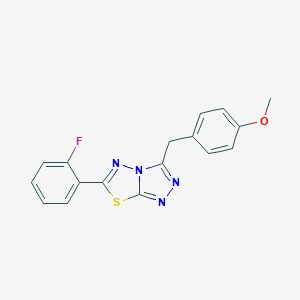 molecular formula C17H13FN4OS B293414 6-(2-Fluorophenyl)-3-(4-methoxybenzyl)[1,2,4]triazolo[3,4-b][1,3,4]thiadiazole 