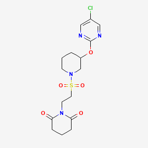 molecular formula C16H21ClN4O5S B2934162 1-(2-((3-((5-Chloropyrimidin-2-yl)oxy)piperidin-1-yl)sulfonyl)ethyl)piperidine-2,6-dione CAS No. 2034476-08-7