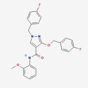 molecular formula C25H21F2N3O3 B2934198 1-(4-fluorobenzyl)-3-((4-fluorobenzyl)oxy)-N-(2-methoxyphenyl)-1H-pyrazole-4-carboxamide CAS No. 1014091-50-9