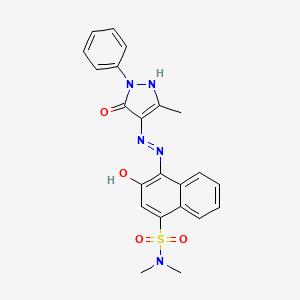 molecular formula C22H21N5O4S B2934200 3-Hydroxy-4-[(E)-2-(5-hydroxy-3-methyl-1-phenyl-1H-pyrazol-4-yl)diazen-1-yl]-N,N-dimethylnaphthalene-1-sulfonamide CAS No. 1211938-40-7