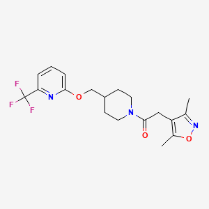molecular formula C19H22F3N3O3 B2934215 2-(3,5-Dimethyl-1,2-oxazol-4-yl)-1-[4-({[6-(trifluoromethyl)pyridin-2-yl]oxy}methyl)piperidin-1-yl]ethan-1-one CAS No. 2202168-51-0