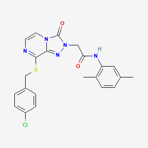 molecular formula C22H20ClN5O2S B2934220 N-(4-{[(6,7-dimethyl-3-oxo-3,4-dihydroquinoxalin-2-yl)methyl]thio}phenyl)-4-fluorobenzamide CAS No. 1251707-14-8