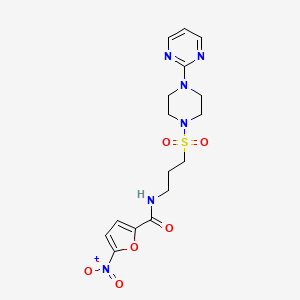 molecular formula C16H20N6O6S B2934235 5-硝基-N-(3-((4-(嘧啶-2-基)哌嗪-1-基)磺酰基)丙基)呋喃-2-甲酰胺 CAS No. 1021221-82-8