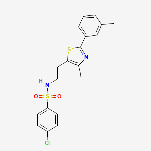 molecular formula C19H19ClN2O2S2 B2934245 4-chloro-N-[2-[4-methyl-2-(3-methylphenyl)-1,3-thiazol-5-yl]ethyl]benzenesulfonamide CAS No. 873010-35-6