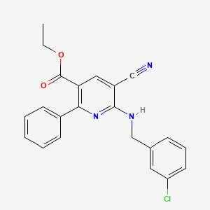 molecular formula C22H18ClN3O2 B2934263 Ethyl 6-[(3-chlorobenzyl)amino]-5-cyano-2-phenylnicotinate CAS No. 477866-15-2