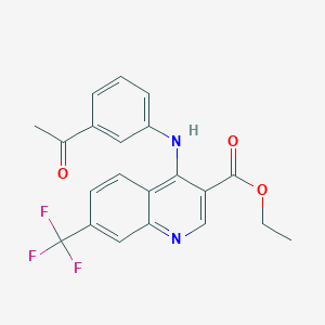 molecular formula C21H17F3N2O3 B2934274 Ethyl 4-[(3-acetylphenyl)amino]-7-(trifluoromethyl)quinoline-3-carboxylate CAS No. 881941-36-2