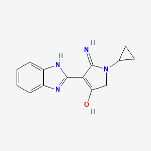 molecular formula C14H14N4O B2934283 5-氨基-4-(1H-苯并[d]咪唑-2-基)-1-环丙基-1H-吡咯-3(2H)-酮 CAS No. 885189-64-0