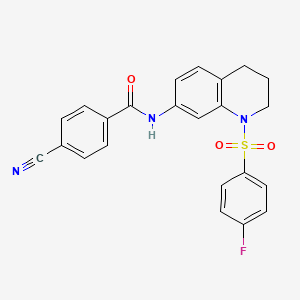 molecular formula C23H18FN3O3S B2934286 4-cyano-N-(1-((4-fluorophenyl)sulfonyl)-1,2,3,4-tetrahydroquinolin-7-yl)benzamide CAS No. 1210534-66-9