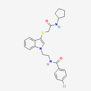 molecular formula C24H26ClN3O2S B2934318 4-chloro-N-(2-(3-((2-(cyclopentylamino)-2-oxoethyl)thio)-1H-indol-1-yl)ethyl)benzamide CAS No. 851715-37-2