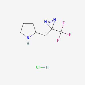 molecular formula C7H11ClF3N3 B2934335 2-[[3-(Trifluoromethyl)diazirin-3-yl]methyl]pyrrolidine;hydrochloride CAS No. 2375270-08-7