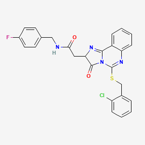 molecular formula C26H20ClFN4O2S B2934344 2-[5-[(2-chlorophenyl)methylsulfanyl]-3-oxo-2H-imidazo[1,2-c]quinazolin-2-yl]-N-[(4-fluorophenyl)methyl]acetamide CAS No. 958614-99-8