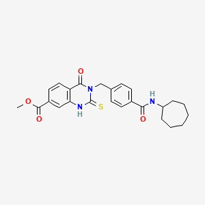 molecular formula C25H27N3O4S B2934349 3-[[4-(环庚基氨基甲酰)苯基]甲基]-4-氧代-2-硫代亚甲基-1H-喹唑啉-7-甲酸甲酯 CAS No. 422283-71-4