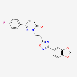 molecular formula C21H15FN4O4 B2934368 2-(2-(3-(benzo[d][1,3]dioxol-5-yl)-1,2,4-oxadiazol-5-yl)ethyl)-6-(4-fluorophenyl)pyridazin-3(2H)-one CAS No. 1112439-96-9