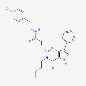 molecular formula C26H27ClN4O2S B2934371 2-((3-butyl-4-oxo-7-phenyl-4,5-dihydro-3H-pyrrolo[3,2-d]pyrimidin-2-yl)thio)-N-(4-chlorophenethyl)acetamide CAS No. 2034573-66-3