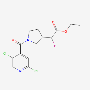 molecular formula C14H15Cl2FN2O3 B2934376 Ethyl 2-[1-(2,5-dichloropyridine-4-carbonyl)pyrrolidin-3-yl]-2-fluoroacetate CAS No. 2094654-94-9