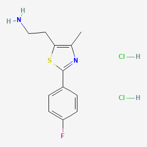 molecular formula C12H15Cl2FN2S B2934384 2-[2-(4-氟苯基)-4-甲基-1,3-噻唑-5-基]乙胺;二盐酸盐 CAS No. 2415263-15-7