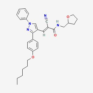 (E)-2-cyano-3-[3-(4-hexoxyphenyl)-1-phenylpyrazol-4-yl]-N-(oxolan-2-ylmethyl)prop-2-enamide