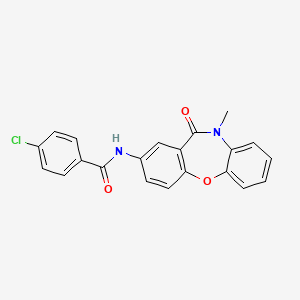 molecular formula C21H15ClN2O3 B2934398 4-chloro-N-(10-methyl-11-oxo-10,11-dihydrodibenzo[b,f][1,4]oxazepin-2-yl)benzamide CAS No. 922000-53-1