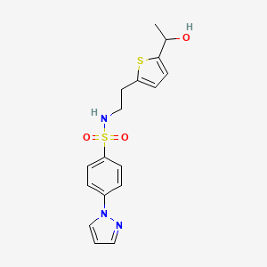 molecular formula C17H19N3O3S2 B2934406 N-(2-(5-(1-hydroxyethyl)thiophen-2-yl)ethyl)-4-(1H-pyrazol-1-yl)benzenesulfonamide CAS No. 2034345-28-1