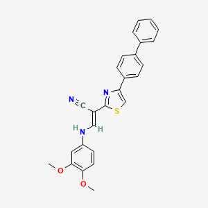 molecular formula C26H21N3O2S B2934424 (E)-2-(4-([1,1'-biphenyl]-4-yl)thiazol-2-yl)-3-((3,4-dimethoxyphenyl)amino)acrylonitrile CAS No. 1021251-78-4