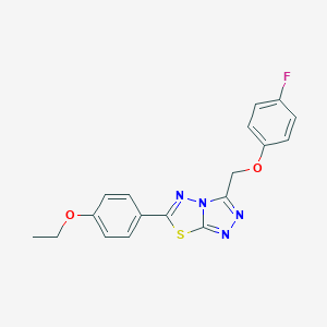 molecular formula C18H15FN4O2S B293443 6-(4-Ethoxyphenyl)-3-[(4-fluorophenoxy)methyl][1,2,4]triazolo[3,4-b][1,3,4]thiadiazole 