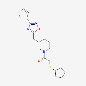 B2934437 2-(Cyclopentylthio)-1-(3-((3-(thiophen-3-yl)-1,2,4-oxadiazol-5-yl)methyl)piperidin-1-yl)ethanone CAS No. 1705768-54-2