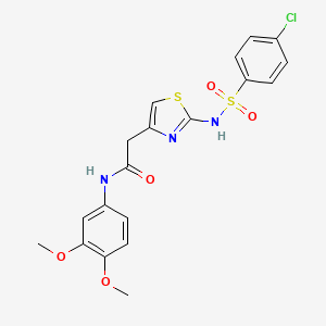 molecular formula C19H18ClN3O5S2 B2934445 2-(2-(4-chlorophenylsulfonamido)thiazol-4-yl)-N-(3,4-dimethoxyphenyl)acetamide CAS No. 922021-61-2